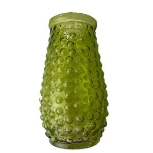 Green Hobnail Bubble Glass Vase 9" Textured Mid Century Style Retro Decor 70's